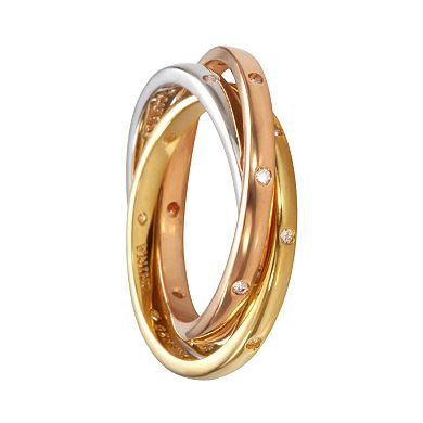 Sophie Miller 14k Gold Over Silver and Sterling Silver Tri-Tone Cubic Zirconia Interlocking Ring