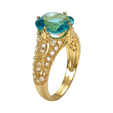 Sophie Miller 14k Gold Over Silver Aqua and White Cubic Zirconia Filigree Ring