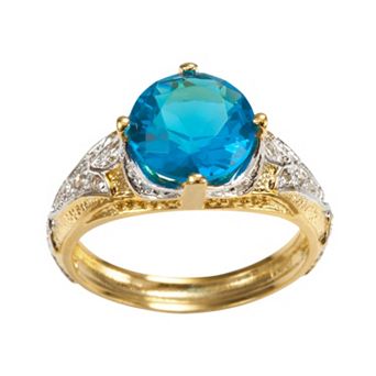 Sophie Miller 14k Gold Over Silver & Sterling Silver Aqua & White Cubic Zirconia Filigree Ring