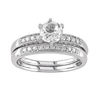 Stella Grace Lab-Created White Sapphire and Diamond Engagement Ring Set in 10k White Gold (1/3 ct T.W.)