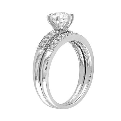 Stella Grace Lab-Created White Sapphire and Diamond Engagement Ring Set in 10k White Gold (1/3 ct. T.W.)