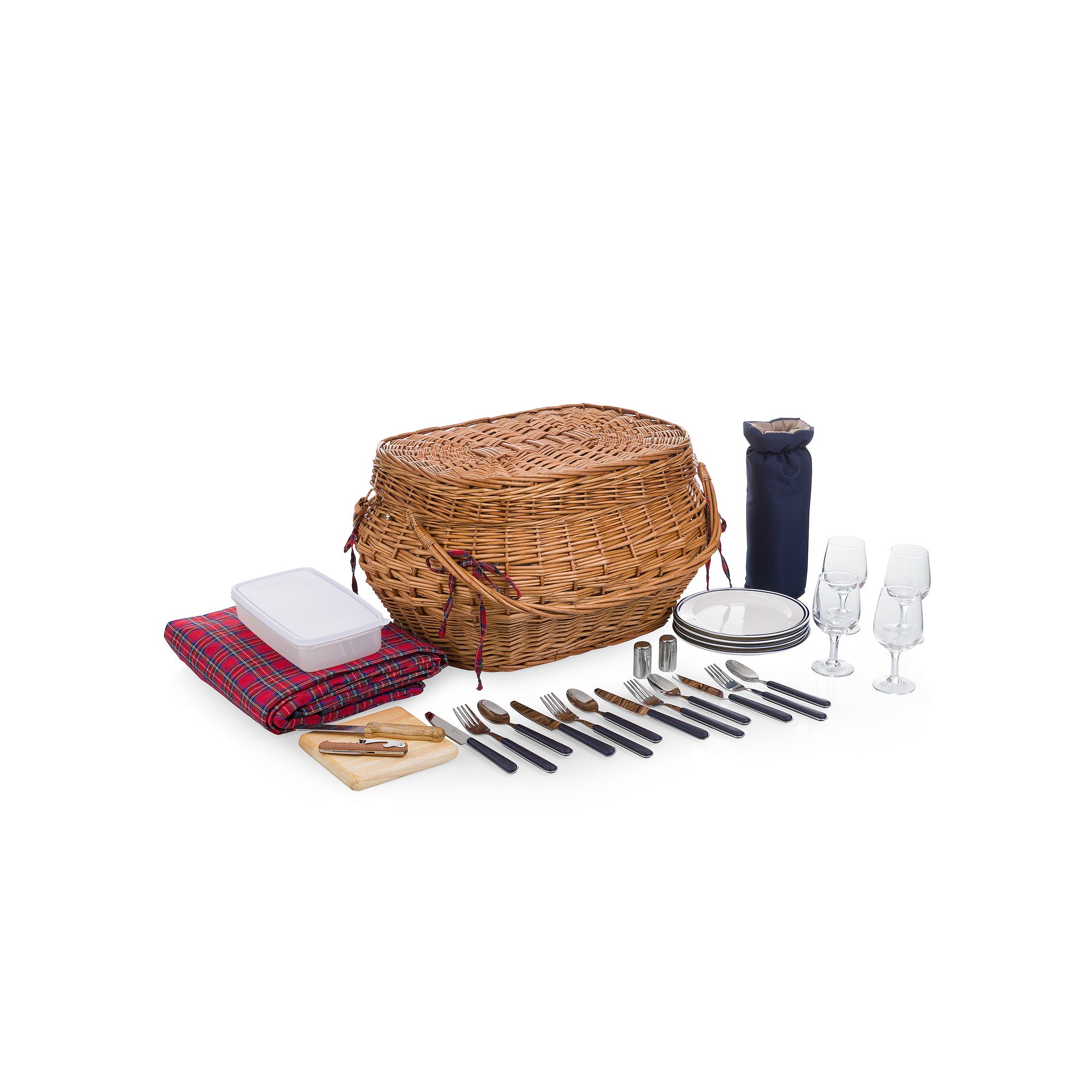 Picnic Time Highlander Willow Picnic Basket with Service for 4, Red