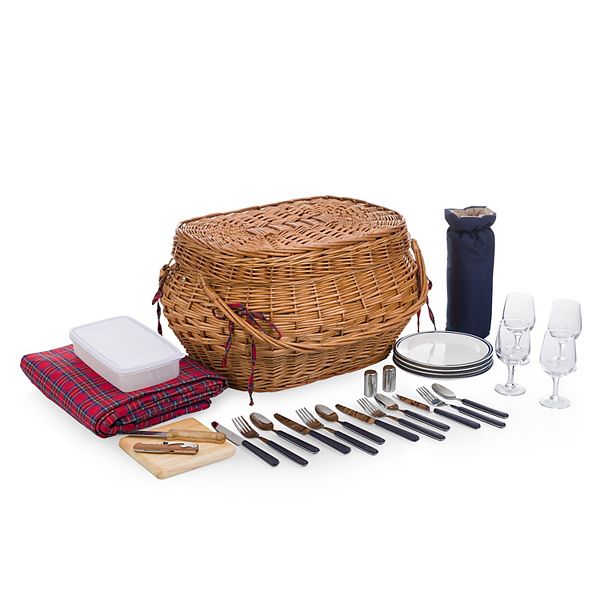 Picnic Time Highlander Willow Picnic Basket with Service for 4