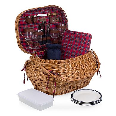 Picnic Time Highlander Willow Picnic Basket with Service for 4