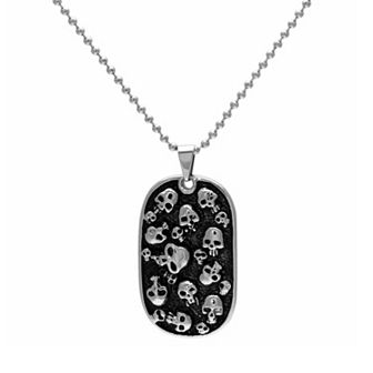 LYNX Stainless Steel and Black Ion-Plated Stainless Steel Skull Dog Tag Necklace
