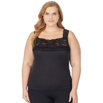 Plus Size Cuddl Duds® SofTech Lace-Trim Squareneck Tank Top