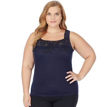 Plus Size Cuddl Duds® SofTech Lace-Trim Squareneck Tank Top