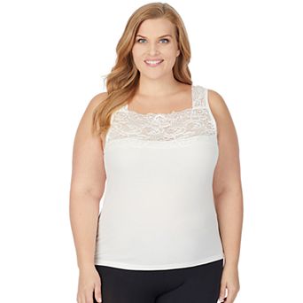 Plus Size Cuddl Duds® SofTech Lace-Trim Squareneck Tank Top