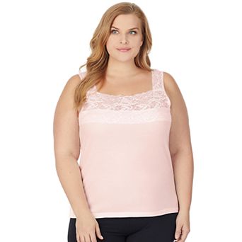 Plus Size Cuddl Duds® SofTech Lace-Trim Squareneck Tank Top