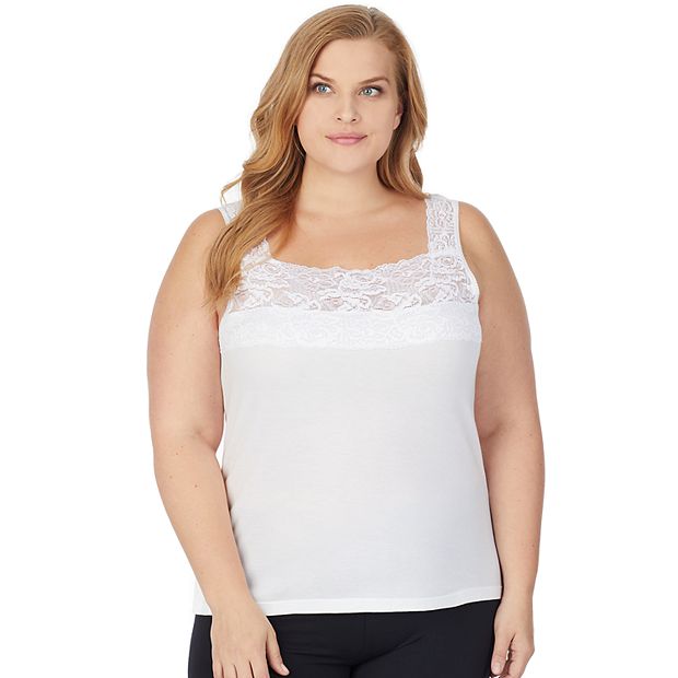 Plus Size Cuddl Duds® SofTech Lace-Trim Squareneck Tank Top