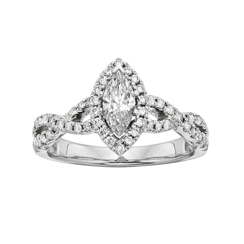 IGL Certified Diamond Halo Engagement Ring in 14k White Gold (1 ct. T.W.), 