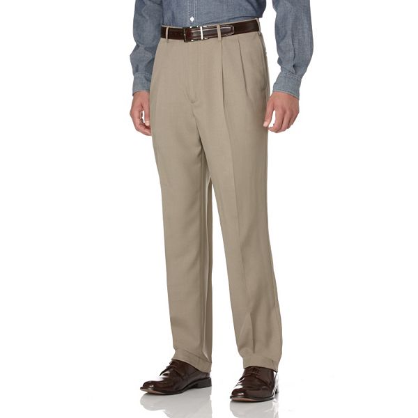 Men's Savane Crosshatch Straight-Fit Easy-Care Pleated Dress Pants