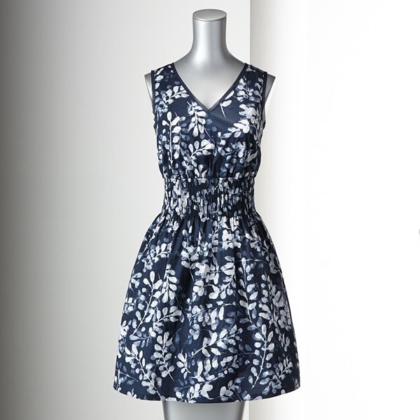 Simply Vera Vera Wang Print Smocked Fit & Flare Dress - Women's