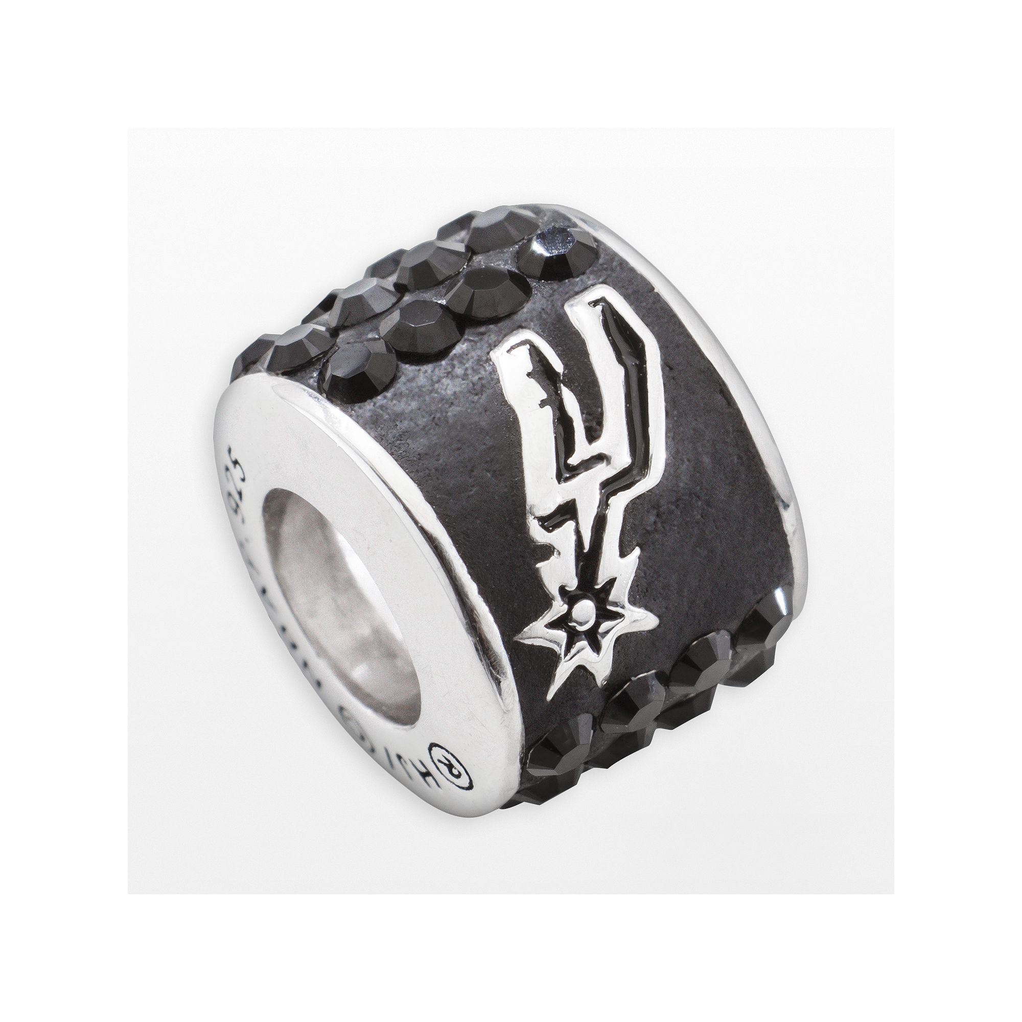 LogoArt San Antonio Spurs Sterling Silver Crystal Logo Bead, Womens, Black
