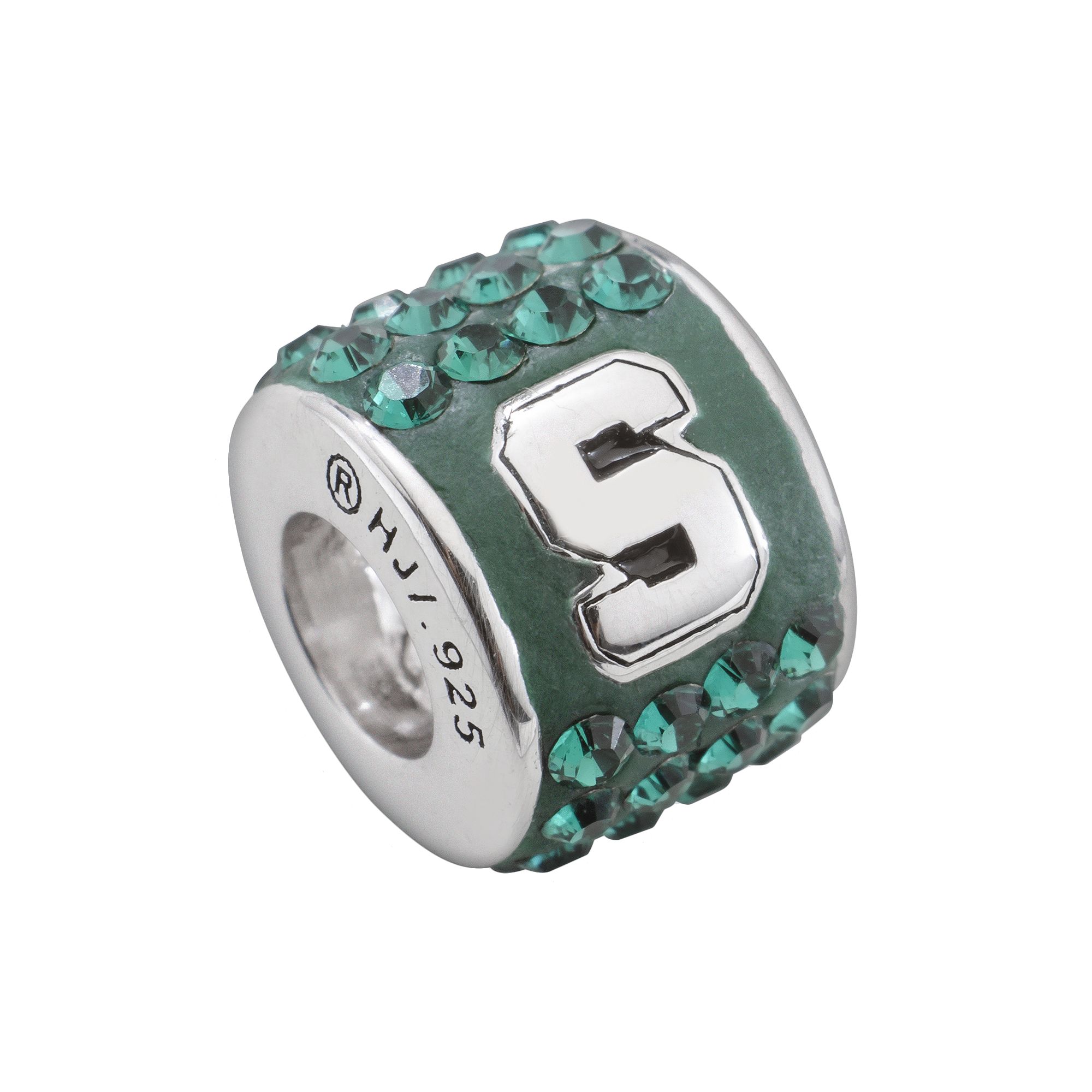 LogoArt Michigan State Spartans Sterling Silver Crystal Logo Bead, Womens,