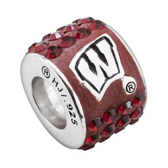 LogoArt Wisconsin Badgers Sterling Silver Crystal Logo Bead