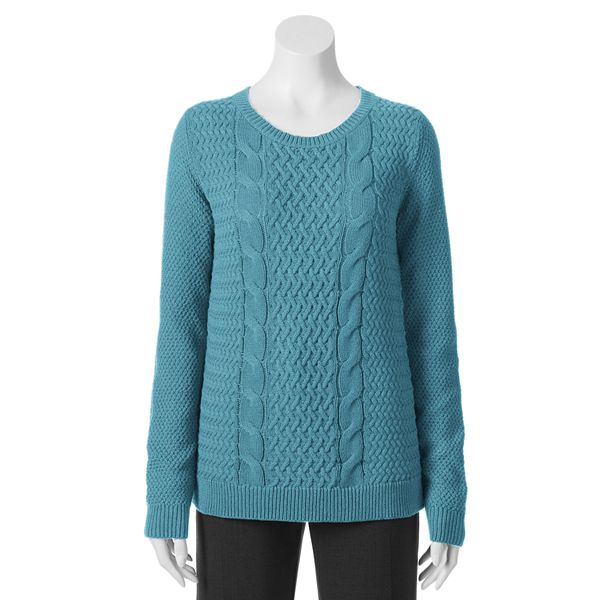 Womens Croft & Barrow® Cable-Knit Sweater - Dark Mint Heather (LARGE)