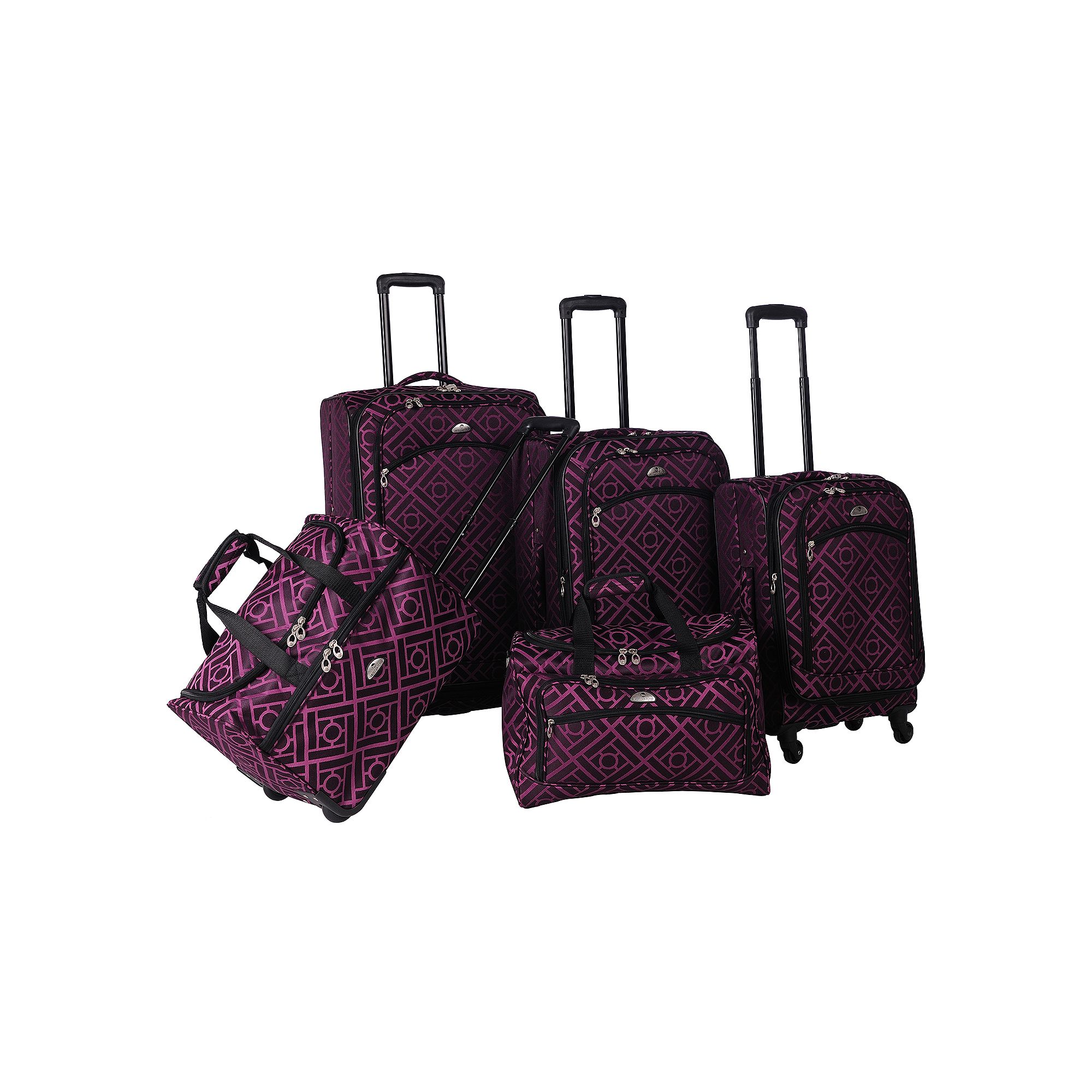 American Flyer Astor 5-Piece Spinner Luggage Set, Black Purple
