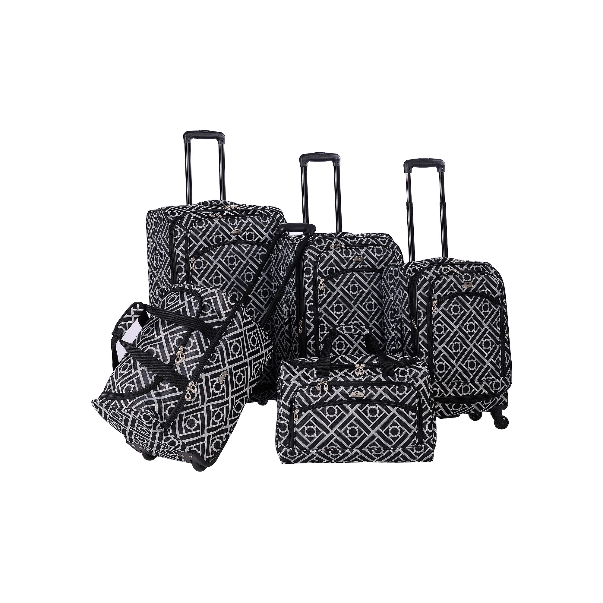 American Flyer Astor 5-Piece Spinner Luggage Set, Black White