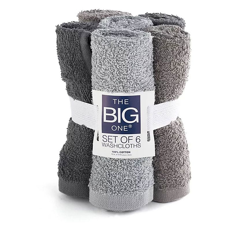 The Big One Solid 6-pack Washcloths, Grey, 6 Pc Set