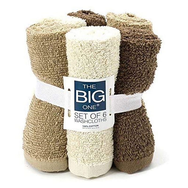 The Big One Solid 6-pack Washcloths, Beig/Green, 6 Pc Set