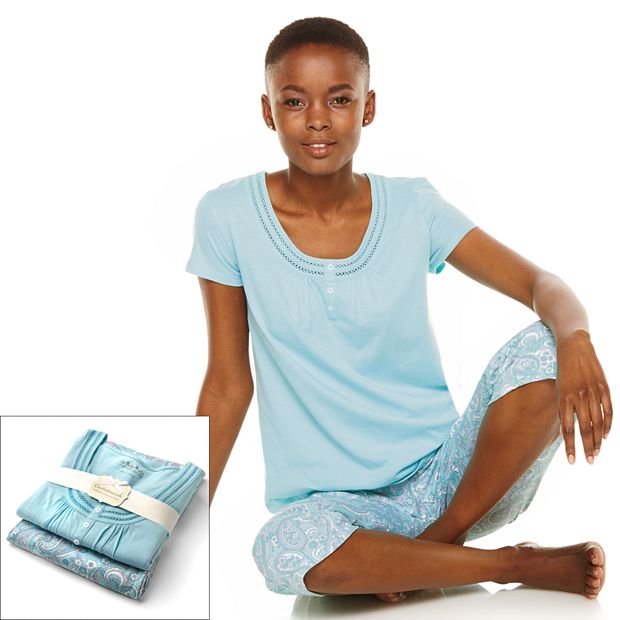 Women's Croft & Barrow® Short Sleeve Pajama Top & Capri Pajama Pants Sleep  Set