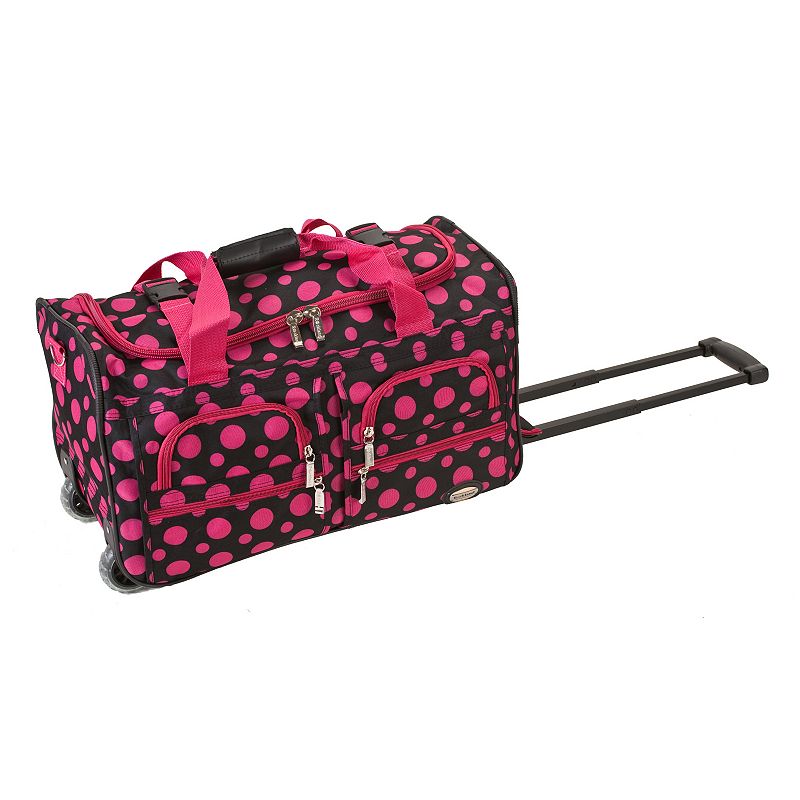Rockland 22-Inch Rolling Duffel Bag, Black Pink Dot
