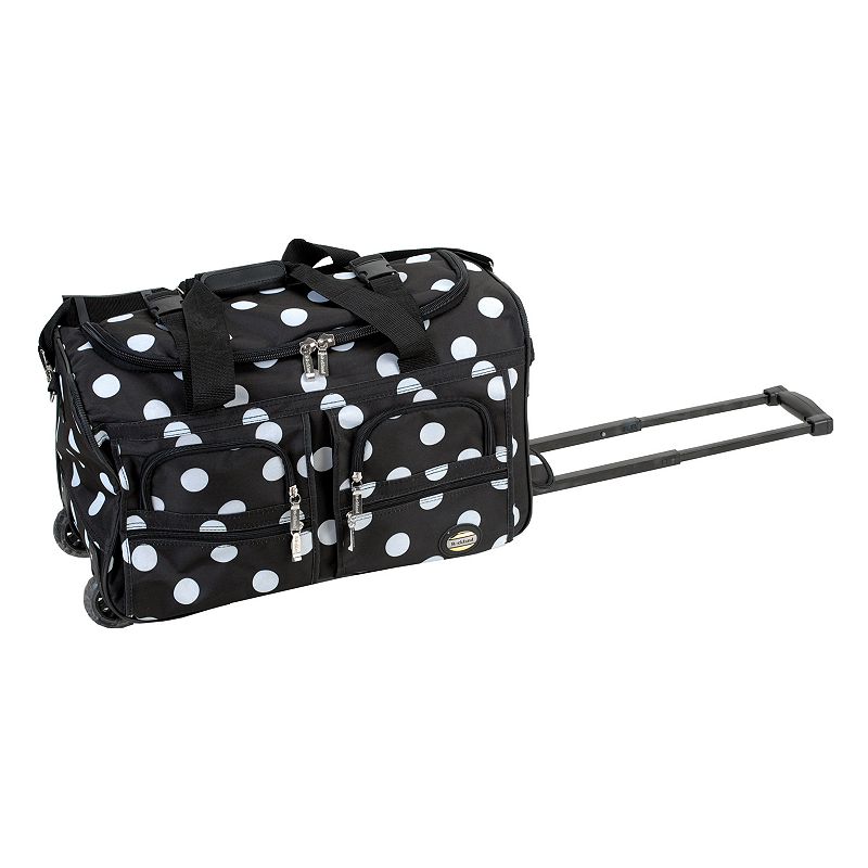 Rockland 22-Inch Rolling Duffel Bag, Black White Dot