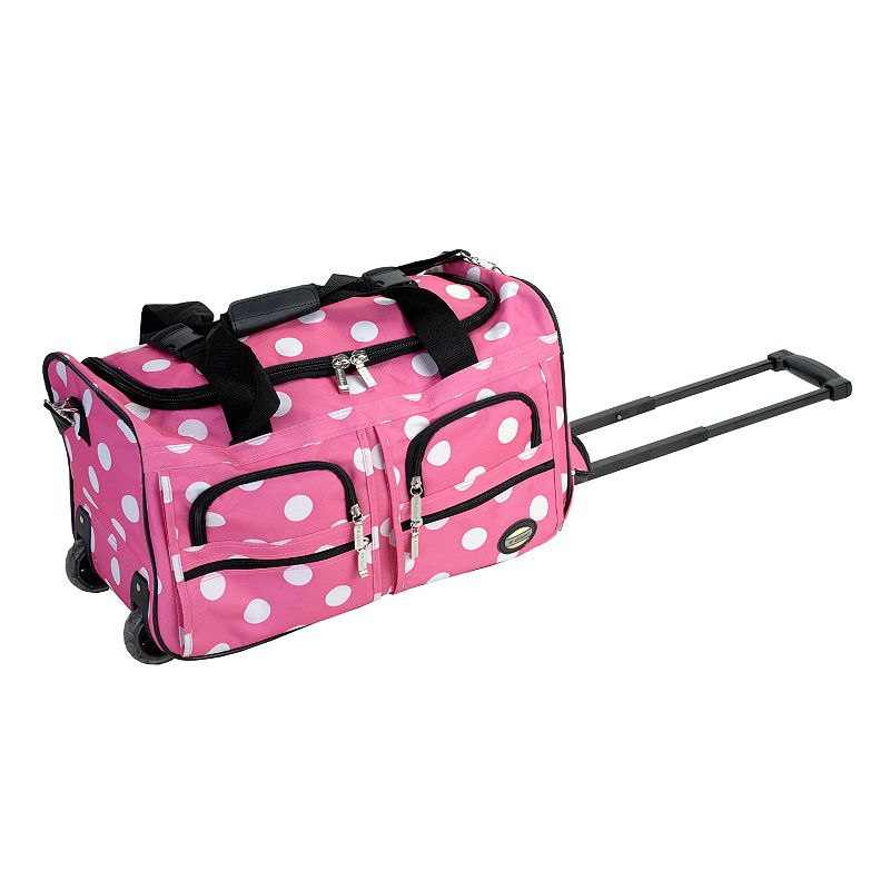 Rockland 22-Inch Rolling Duffel Bag, Pink White Dot