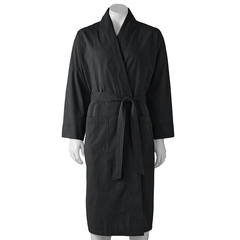 Mens Hanes Lightweight Woven Shawl Robe, Size: Medium/Large, Black