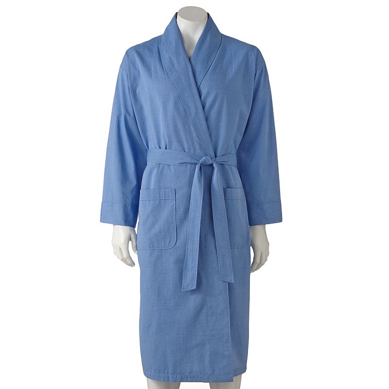 Mens Hanes Lightweight Woven Shawl Robe, Size: Medium/Large, Blue