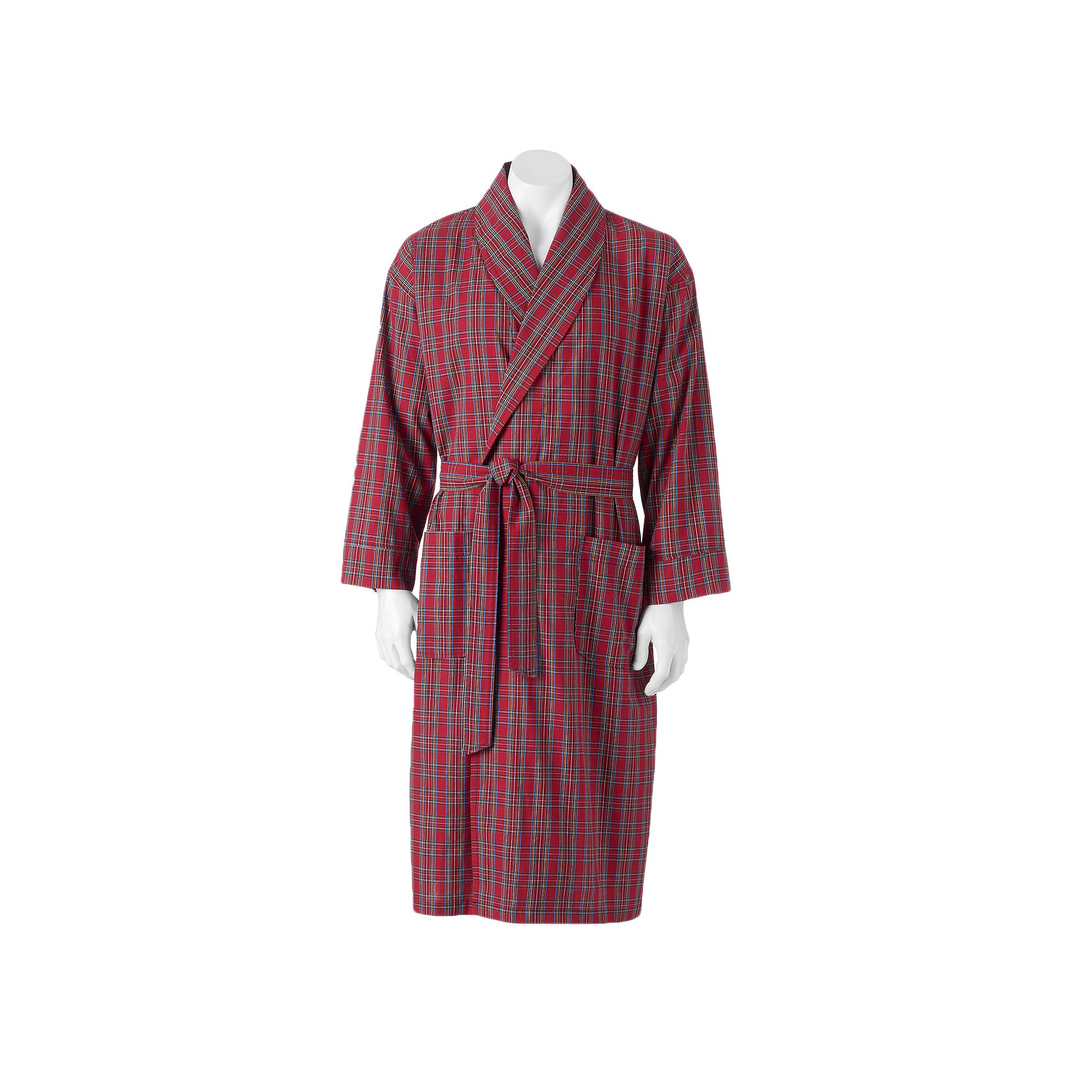 Mens Hanes® Lightweight Woven Shawl Robe, Size: XL/XXL, Red Plaid
