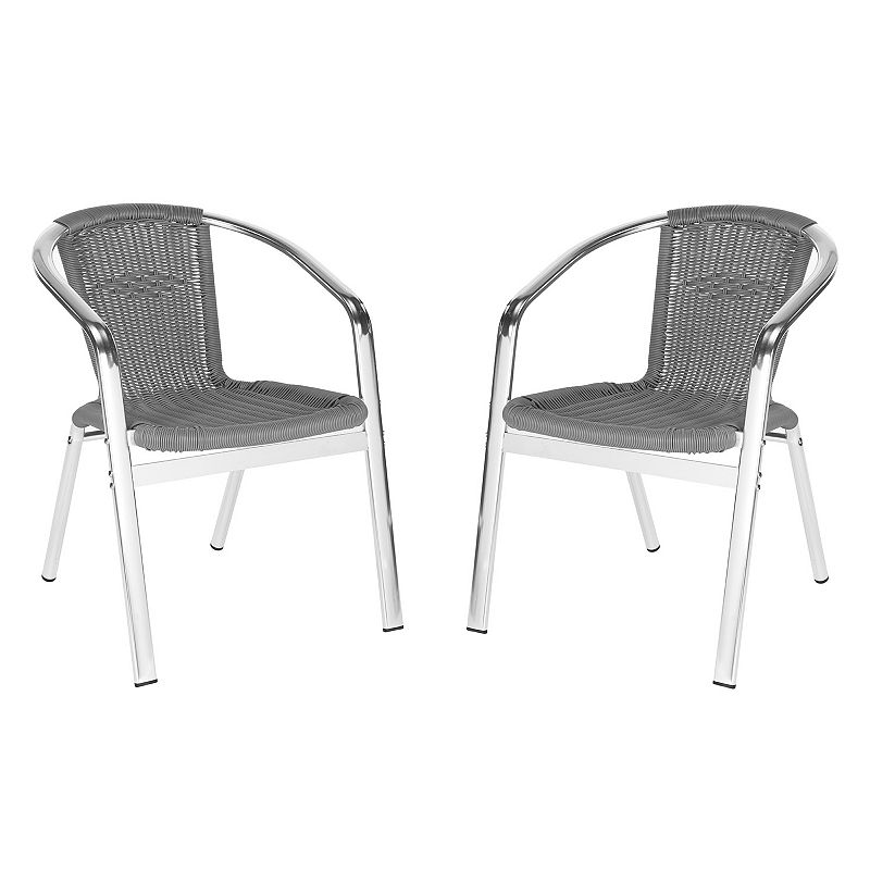 SAFAVIEH Wrangell Outdoor Patio Stacking Arm Chair  Grey  Set of 2