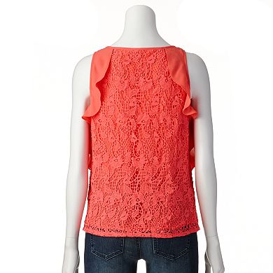 LC Lauren Conrad Lace-Overlay Crepe Tank