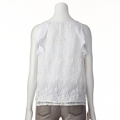 LC Lauren Conrad Lace-Overlay Crepe Tank