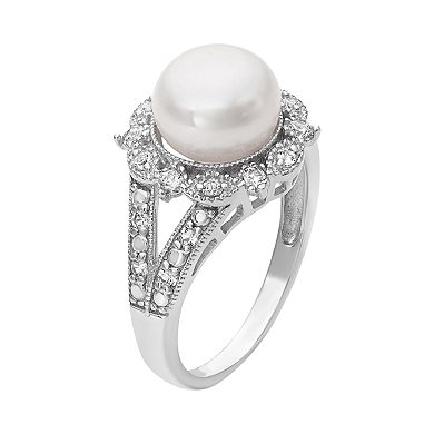 Sterling Silver Freshwater Cultured Pearl and Lab-Created White ...