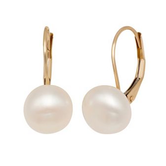 14k Gold Freshwater Cultured Pearl Leverback Earrings