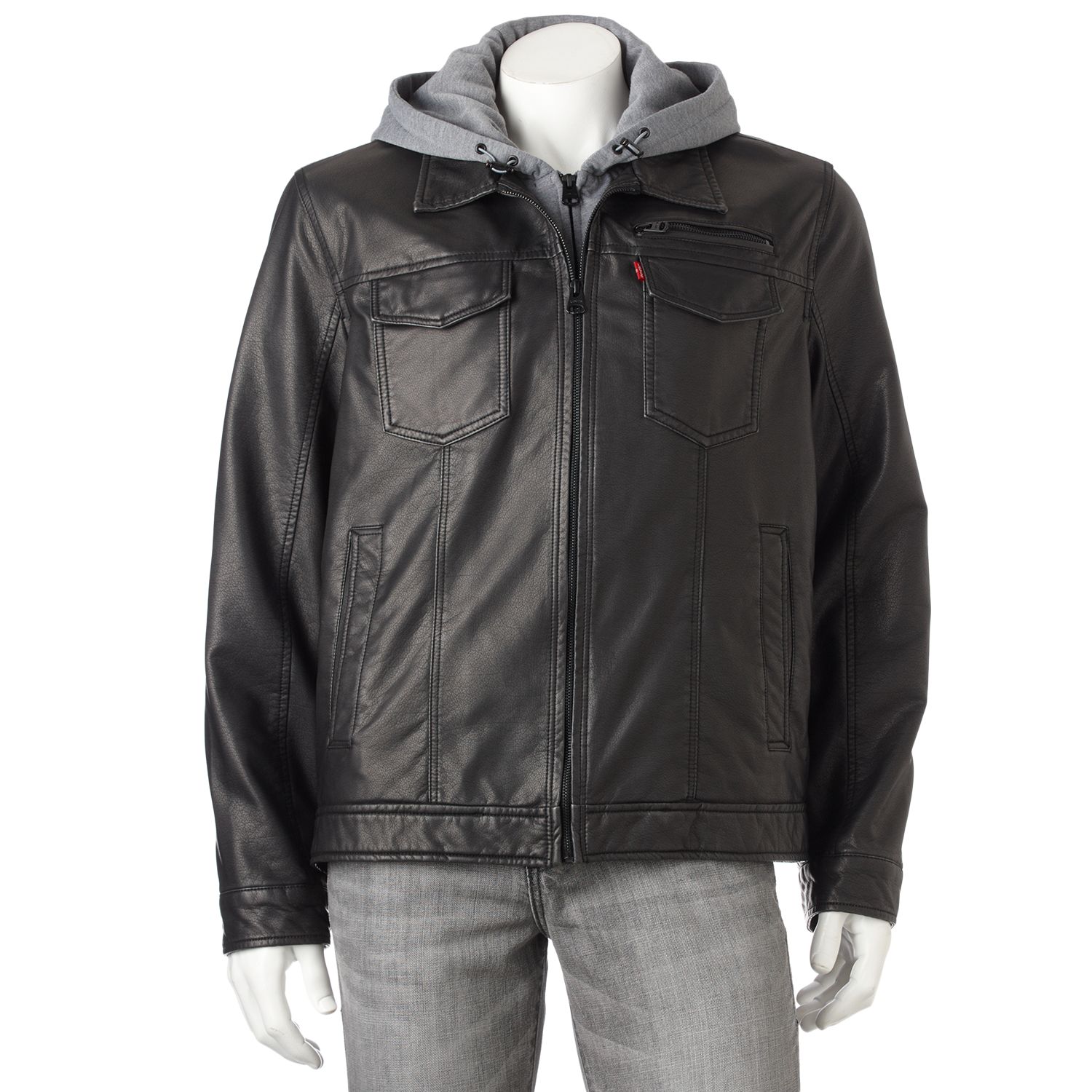 mens levi leather jacket with hood