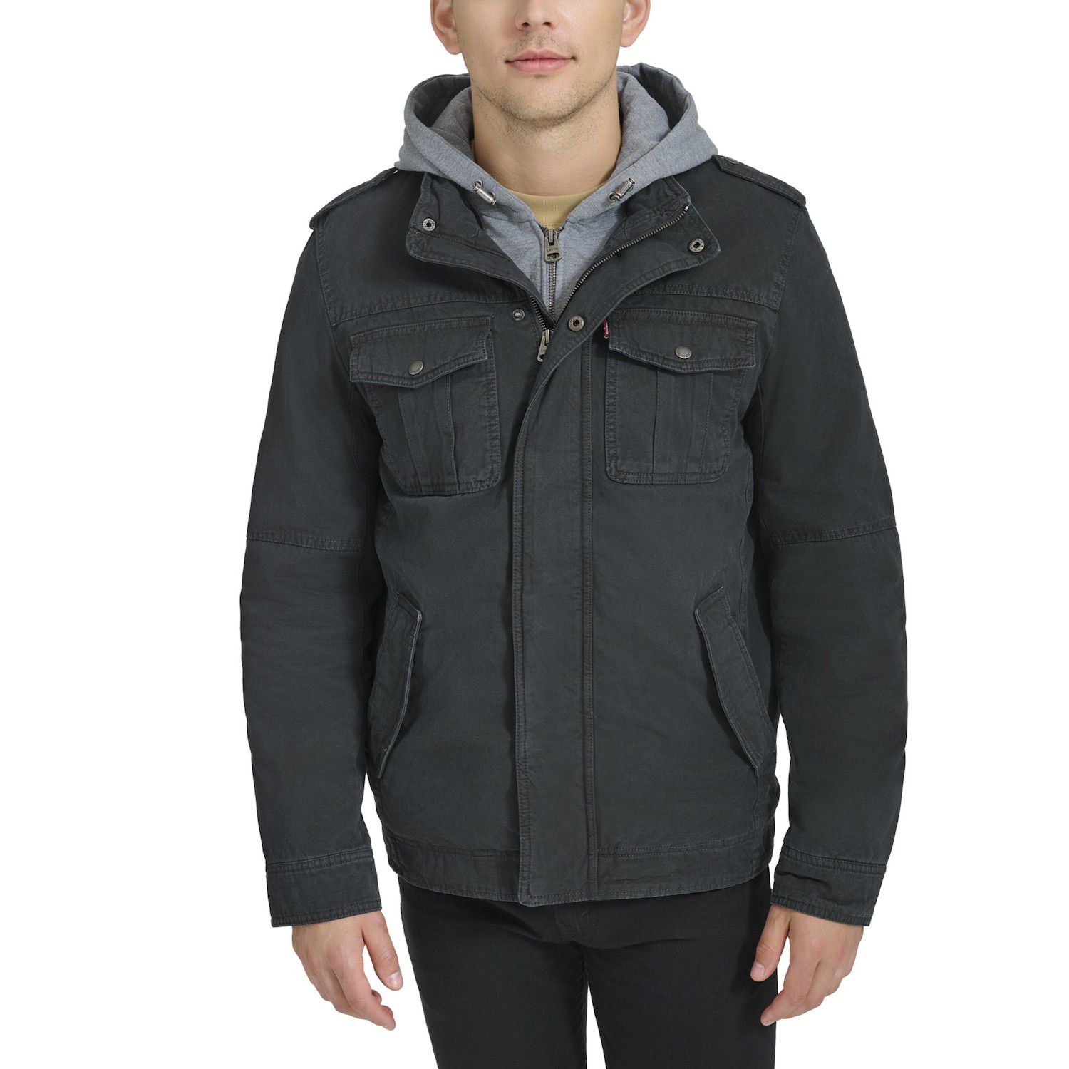 levi's men's two pocket hooded trucker jacket