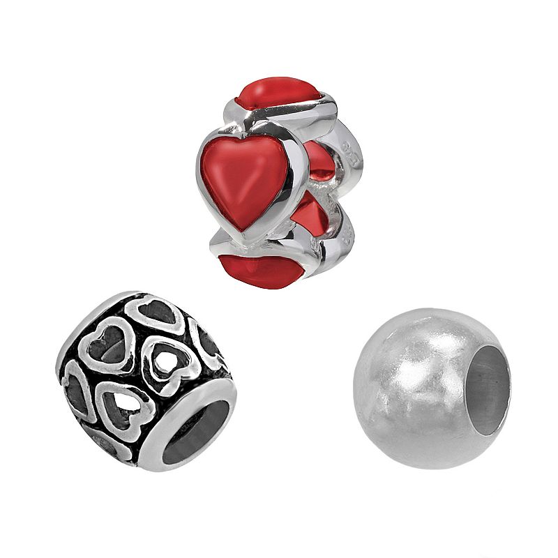 Individuality Beads Sterling Silver Glass Heart Bead Set, Womens, Red
