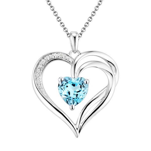 Two Hearts Forever One Sterling Silver Light Blue Topaz Diamond Accent Heart Pendant