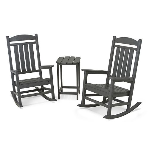 POLYWOOD® 3pc. Presidential Slate Gray Rocking Chair & Table Set Outdoor