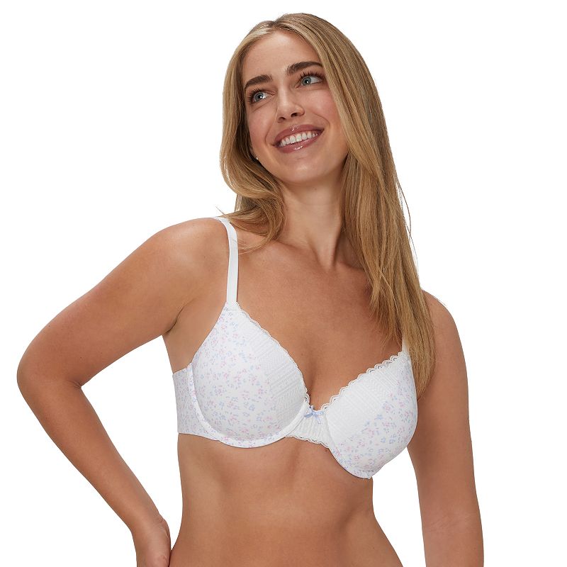 Maidenform Comfort Devotion Full Coverage Lace Trim Bra 9404, Women's, Size: 36 C, White Ditsy  Blue