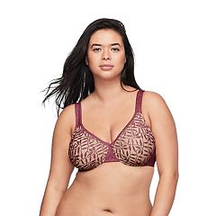 Women's Olga 35519 Lace Sheer Leaves Underwire Minimizer Bra (Red Violet  38C) 