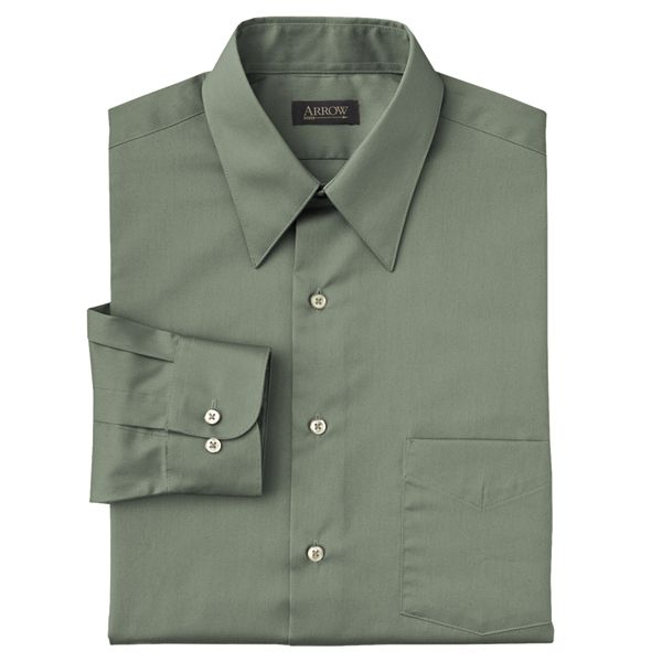Arrow Classic-Fit Solid Sateen Point-Collar Dress Shirt - Men