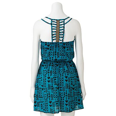Juniors' Trixxi Tribal Lattice Back Dress