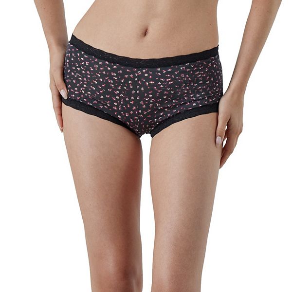 Women's Maidenform 40760 Classics Microfiber and Lace Boyshort Panty (Navy  with Black 5) 