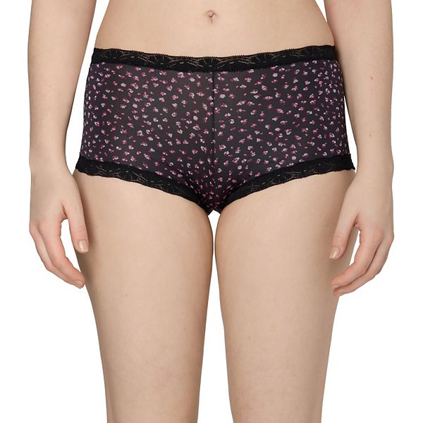 Maidenform® One Fab Fit® Microfiber Boyshort Underwear with Lace 40760 - Black Floral Spots (7)