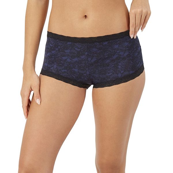 Maidenform® One Fab Fit® Microfiber Boyshort Underwear with Lace 40760 - Navy Print Blk Lace (6)