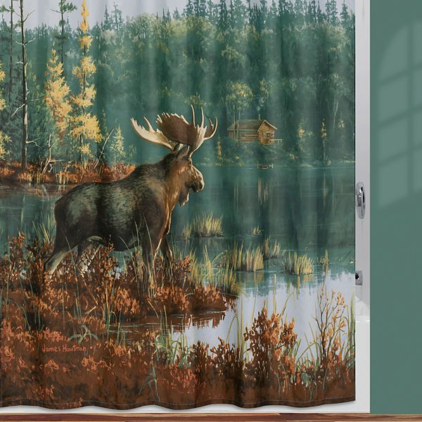 Moose Fabric Shower Curtain, Moose And Bear Shower Curtain Hooks